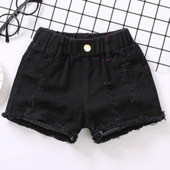 Juslio Shorts for Girls Breathable Solid with Pockets Denim Shorts Casual Elastic Waist Jeans Shorts Sizes L