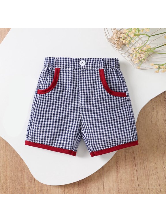 Shorts for Girls Plaid Breathable Solid Cotton Shorts Casual Elastic Waist Shorts Sizes 3