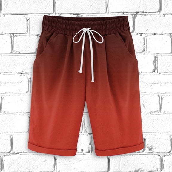 Juslio Shorts for Men Lace-up Casual Pockets Loose Comfy Cotton Linen Solid Mens Cargo Shorts