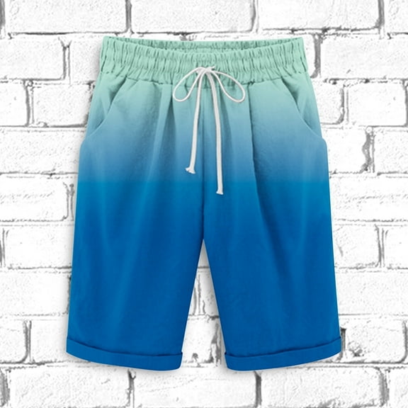 Juslio Shorts for Men Lace-up Cotton Linen Solid Casual Pockets Loose Comfy Mens Cargo Shorts