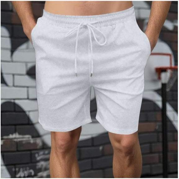 Juslio Shorts for Men Mid waist Casual Pockets Loose Comfy Cotton Linen Solid Mens Cargo Shorts