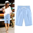 thumbnail image 1 of Juslio Shorts for Women Breathable Linen Fashion Sporty Casual Drawstring with Pockets Light Blue Shorts, 1 of 7