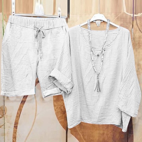 Juslio Shorts for Women Elastic Waist Pockets Loose Comfy Cotton Linen Solid Casual Womans Shorts