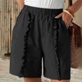 thumbnail image 1 of Juslio Shorts for Women Ruffle Pockets Loose Comfy Cotton Linen Solid Casual Womans Shorts, 1 of 6