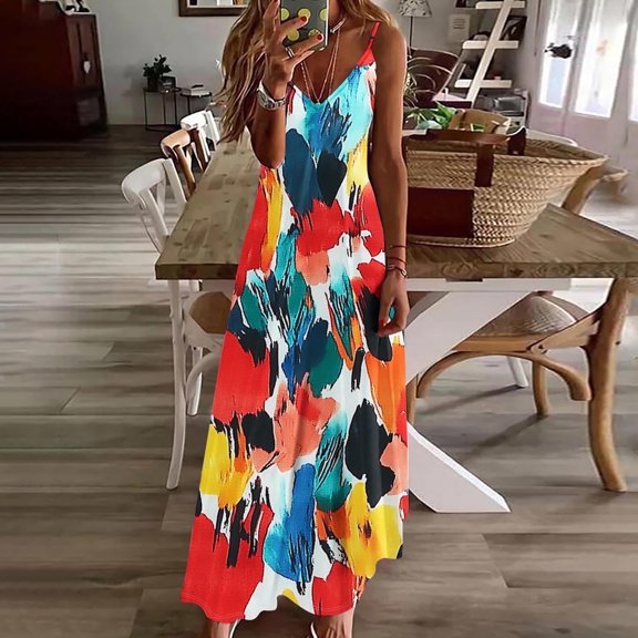 Juslio Summer Dresses for Women 2025 Tank Halter V-Neck Sleeveless Fashion Women's Skirts Green XXXL
