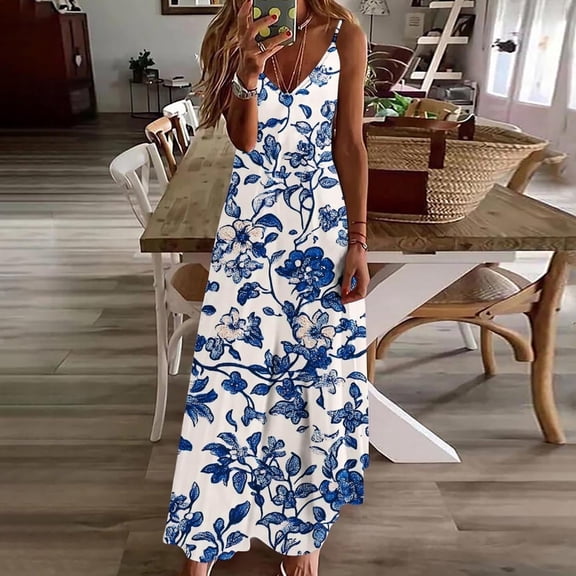 Juslio Summer Dresses for Women 2025 Tank Halter V-Neck Sleeveless Fashion Women's Dresses Multicolor XXXL