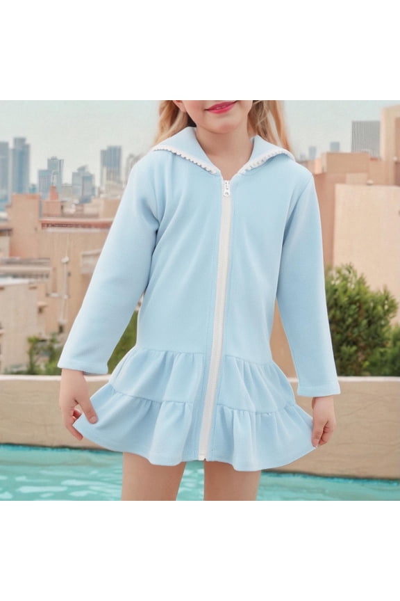 Swimsuit for Girls Zipper Two Piece Swimsuit Cover-ups and Swim Cap Sets Beach Quick Dry Kids Swimsuits Sizes 5