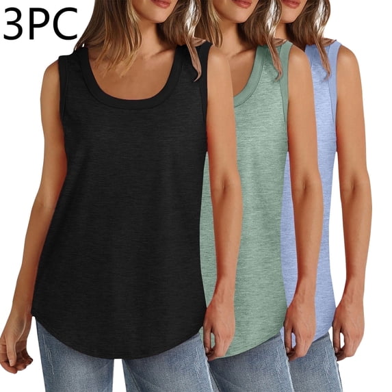 Juslio 3 Pack Womens Tank Top Moisture-Wicking Loose Round Neck Sleeveless T Shirts Breathable Tank Tops
