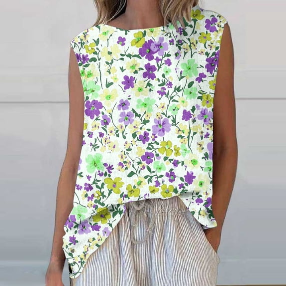 Juslio Tank Tops for Women Crew Neck Casual Tank Tops,Breathable Summer Print Tank Top