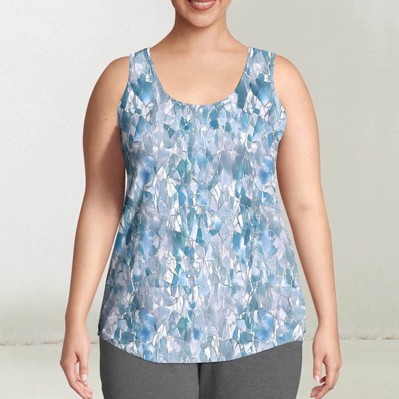 Juslio Tank Tops for Women Plus Size Casual Crew Neck Tank Tops, Breathable Summer Print Tank Top