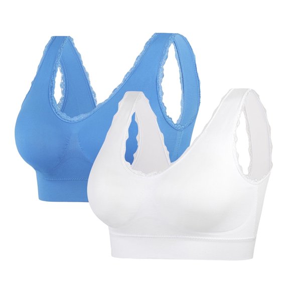 Juslio Wireless Bras for Women 2PC Lace Wirefree Solid Sports Bras for Women