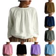 thumbnail image 1 of Juslio Women Crew Neck Ruched Tops Solid Color Comfortable Loose White Long Sleeve Shirts, 1 of 9