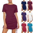 thumbnail image 1 of Juslio Women Dress Round Neck Drawstring, Slim Midi Dress Casual Solid Color T-Shirt Dresses, 1 of 7