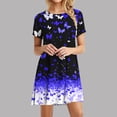 thumbnail image 1 of Juslio Women Dresses Round Neck Butterfly Print, Midi Dress Casual Loose Short Sleeve T-Shirt Dresses, 1 of 7