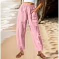 thumbnail image 1 of Juslio Women Linen Pants Casual with Pockets Elastic Waist Linen,High Waist Wide Leg Pants L, 1 of 8