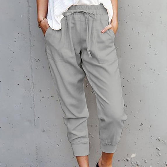 Juslio Women Linen Pants Plus Size Slim-Leg Elastic Waist,Linen High Waist Linen Pants 3XL