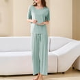 thumbnail image 1 of Juslio Women Pajamas Ice Silk Fashion Casual Short Sleeve Tops and Pants Homewear 2 Piece Matching Pajamas Sets L, 1 of 4