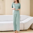 thumbnail image 1 of Juslio Women Pajamas Ice Silk Fashion Casual Short Sleeve Tops and Pants Homewear 2 Piece Matching Pajamas Sets L, 1 of 7