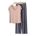 thumbnail image 1 of Juslio Women Pajamas Solid Fashion Casual Modal V-Neck Tops and Pants Homewear 2 Piece Matching Pajamas Sets L, 1 of 6