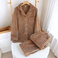 thumbnail image 1 of Juslio Women Pajamas Striped Crewneck Homewear Long Sleeved Tops Cardigans and Pants 2-Piece Matching Pajamas Sets XL, 1 of 3