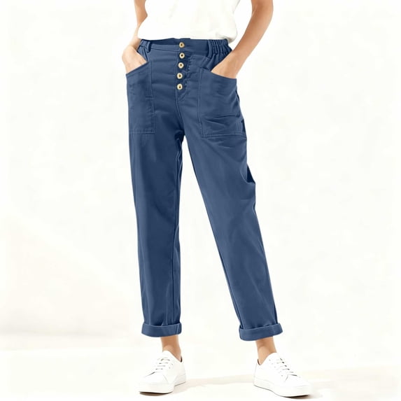 Juslio Women Pants Comfortable High Waist with Pockets Casual Straight Pants