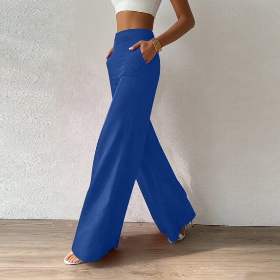 Juslio Women Pants Comfortable Loose High Waist with Pockets High Elastic Wide-Leg Pants