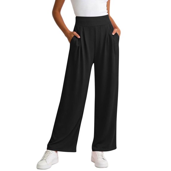 Juslio Women Pants High Waist with Pockets Plus Size Comfortable Wide-Leg Pants