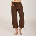 thumbnail image 1 of Juslio Womens Pants Loose Elastic Waist Drawstring Wide Leg Capris Linen Capris, 1 of 8