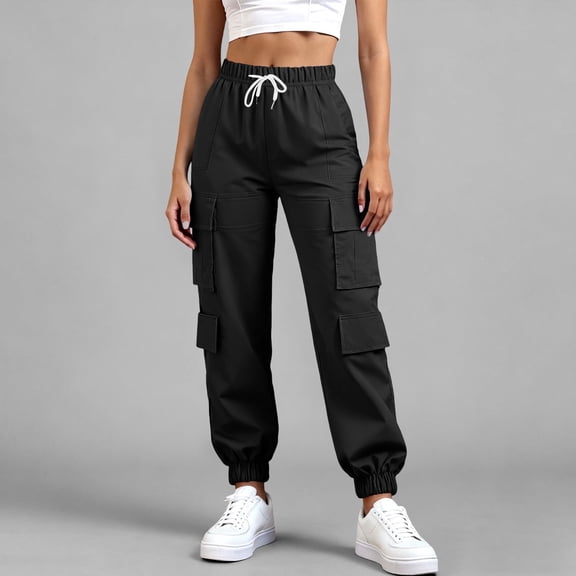Juslio Women Pants with Pockets Cargo Pants Casual Comfortable Elastic Waist Straight Pants