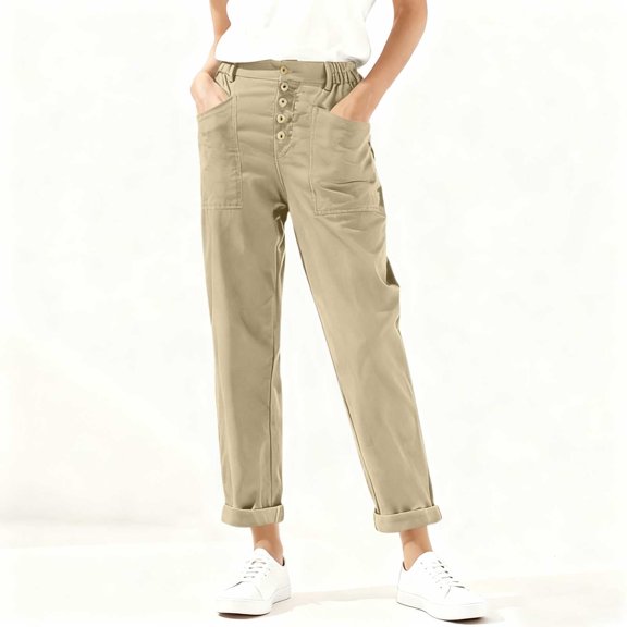 Juslio Women Pants with Pockets Casual Comfortable High Waist Straight Pants