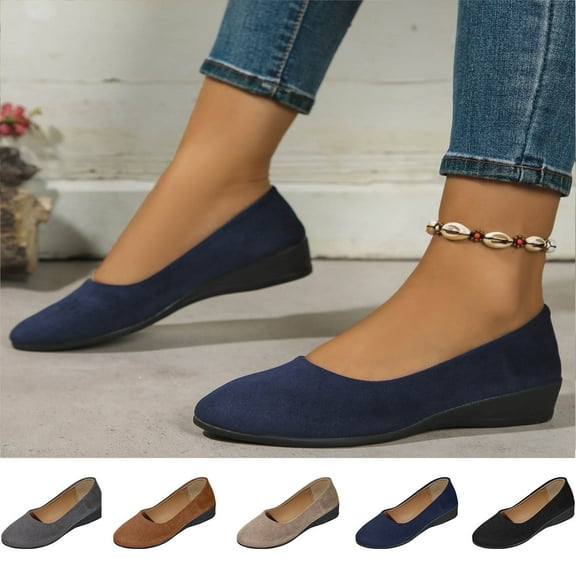 Juslio Women Shoes Womens Dress Shoes Shallow Mouth Flat Round Head Suede Low Heel Casual Dress Shoes