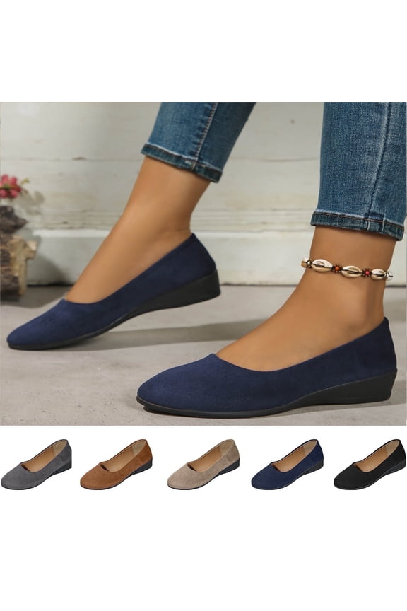 Women Shoes Womens Dress Shoes Shallow Mouth Flat Round Head Suede Low Heel Casual Dress Shoes