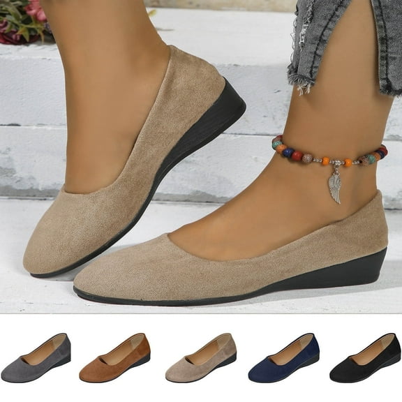 Juslio Women Shoes Slip on Shoes for Women Shallow Mouth Flat Round Head Suede Shoes Low Heel Casual Dress Shoes