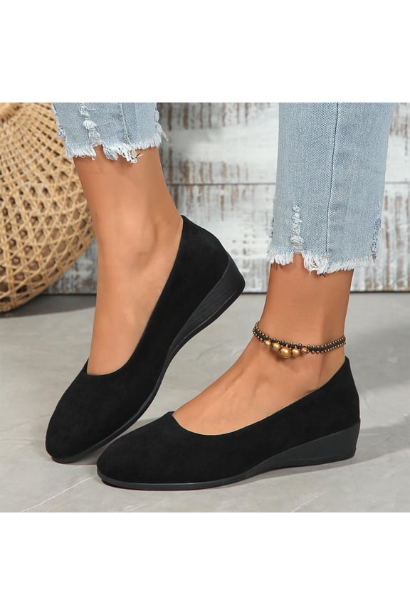 Women Shoes Suede Breathable Suede Comfortable Lightweight Casual Slip on Wedge Shoes