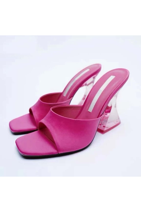 Women Shoes Women Transparent High Heels Coarse Following One Line Shape High-heeled Shoes