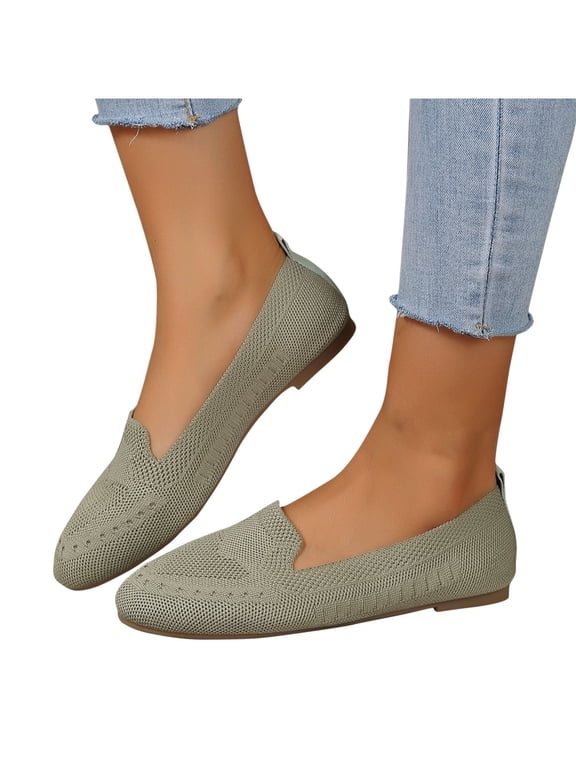 Juslio Women Shoes Women's Mesh Knit Shoes Round Toe Slip on Walking Flats Shoes Woman Low Wedge Comfort Soft
