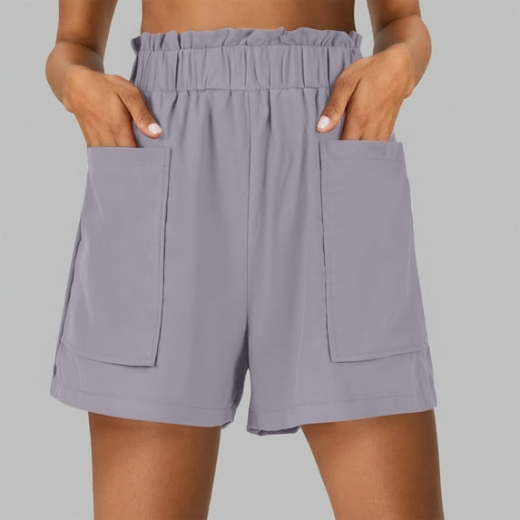 Juslio Women Shorts High Waist Pockets Loose Comfy Cotton Linen Solid Casual Athletic Shorts Women