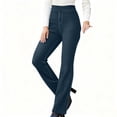 thumbnail image 1 of Juslio Women Jeans Stretchy Faux Jean Flare Jeans High Waist Pocket Casual Dark Blue Jeans, 1 of 9