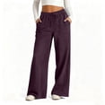 thumbnail image 1 of Juslio Women Stretchy Wide Leg Faux Jeans Pocket Casual High Waist Wine Jeans, 1 of 9