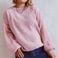 thumbnail image 1 of Juslio Women Sweaters Pullovers Sweaters Solid Crew Neck Knit Fashion Pink, 1 of 7
