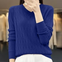 Juslio Women Sweaters Pullovers Sweaters Solid V Neck Knit Fashion Blue