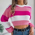 thumbnail image 1 of Juslio Women Sweaters Pullovers Sweaters Striped Crew Neck Long Sleeve Fashion Pink, 1 of 9