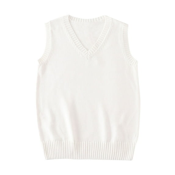 Juslio Women Sweaters Pullovers Sweaters vests Solid V Neck Sleeveless Knit White