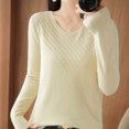 thumbnail image 1 of Juslio Women Sweaters Pullovers Womens Tops Solid V Neck Long Sleeve Knit Beige, 1 of 5