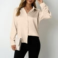 thumbnail image 1 of Juslio Womens Blouse Long Sleeve Plus Size Button Down Shirts V Neck Satin Business Work Blouses Tops L, 1 of 6