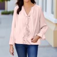 thumbnail image 1 of Juslio Womens Blouse Long Sleeve Shirts Plus Size Ruched Tops V Neck Casual Blouses Pink XL, 1 of 7