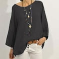 thumbnail image 1 of Juslio Women Tops Loose Crew Neck Long Sleeve Shirts Linen Pullover Plus Size Blouses Tops, 1 of 6