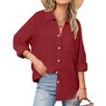 thumbnail image 1 of Juslio Womens Blouses Long Sleeve Button Casual V Neck Tops Blouses Red M, 1 of 9