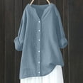 thumbnail image 1 of Juslio Womens Blouses Long Sleeve Button Tops V Neck Casual Blouses Blue XXL(US:12), 1 of 7