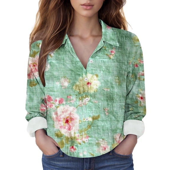 Juslio Womens Blouses Long Sleeve Button Tops V-Neck Casual Blouses Multicolor XXL